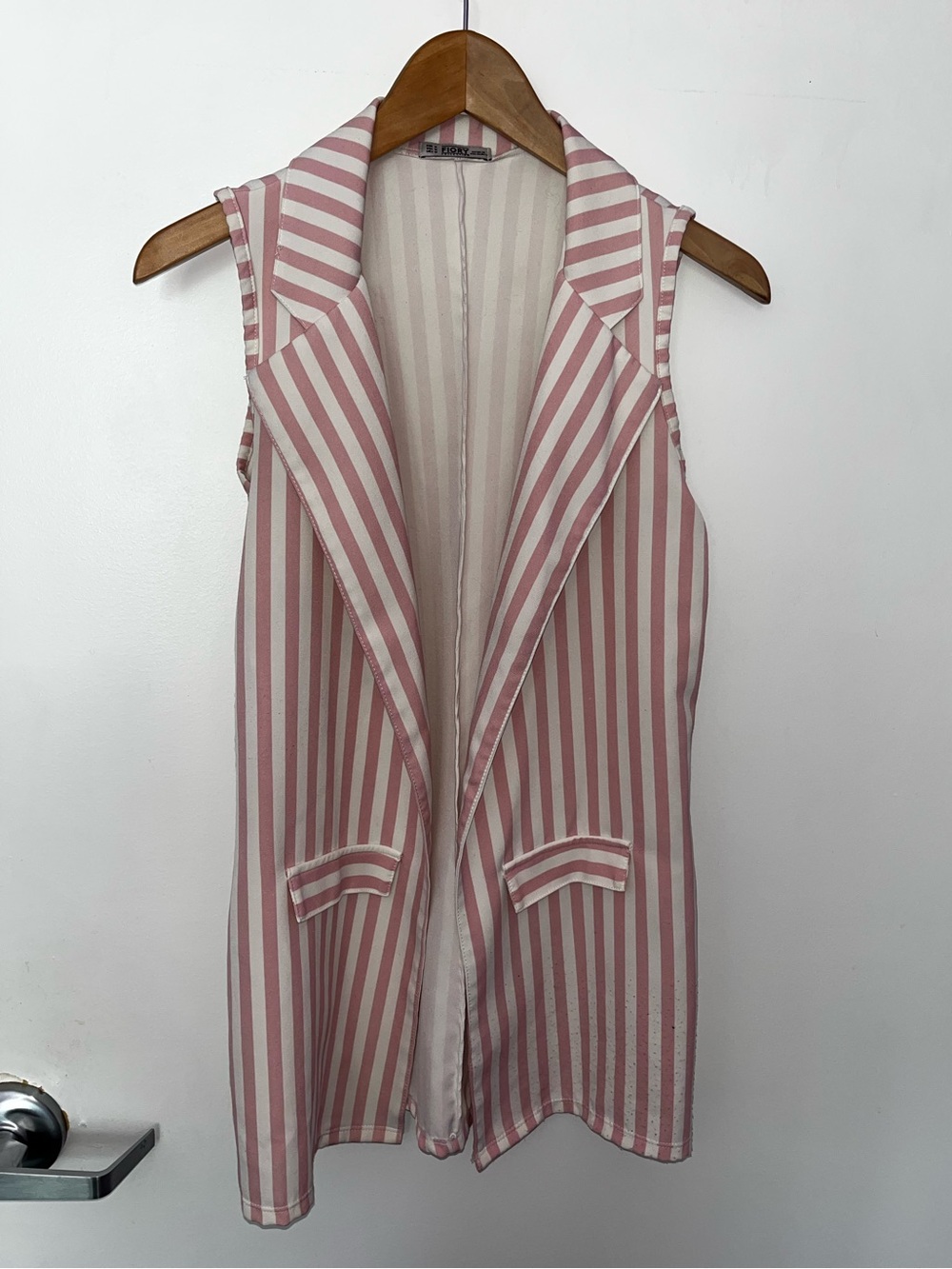 Sleeveless Pink & White Striped Blazer Vest
